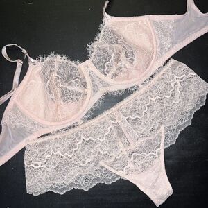 Victoria's Secret unlined 34DD BRA SET M thong light PINK lace DREAM ANGELS